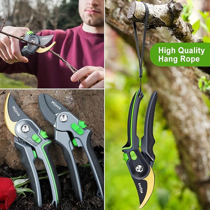 Garden Pruners, Heavy Duty Garden Clippers, Pruning Shears with Adjustable Thumb Lock, Hand Gardening Tools Pruners, High Carbon Steel Sharp Gardening Scissors (green)