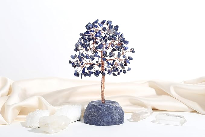 SITUMEIZI Blue Sodalite Healing Crystal Tree 7.09IN Healing Stones Natural Crystals Base Copper Wire Tree Life Reiki Blue Gifts for Women Room Office Desk Decor Spiritual Meditation Energy