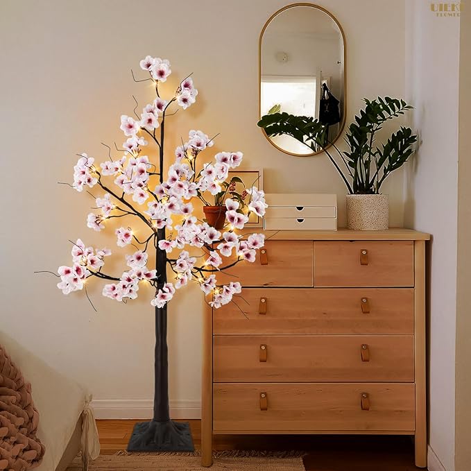 Uieke Cherry Blossom Tree, 6FT 96 Fairy Lights Artificial Lighted Tree for Home Inside Outdoor Spring Wedding Party Festival Decor, Warm White