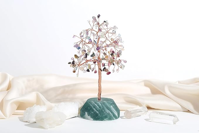 SITUMEIZI Fluorite Crystal Tree 7.09IN Healing Stones Natural Crystals Base Copper Wire Tree Life Reiki Gifts for Women Room Office Desk Decor Spiritual Meditation Energy