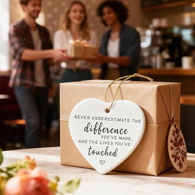 Never Underestimate the Difference You’ve Made, and the Lives You’ve Touched - Appreciation, Farewell, Going Away, Goodbye, Leaving & Retirement Gifts for Coworker, Employee | Heart Christmas Ornament