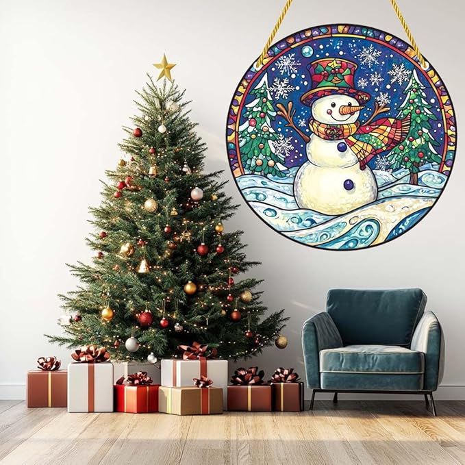 Acrylic Window Hanging Funny Snowman Stained Panel Window Decoration for Outdoor Indoor Garden Yard Home Winter Decor 8 Inch