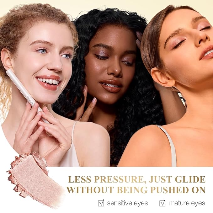 Eyeshadow Makeup Stick, Cream Shimmer, Eyeshadow Highlighter Makeup Eye Brightener Pencil Sticks Cosmetics, with Built-in Brush and Sharpener