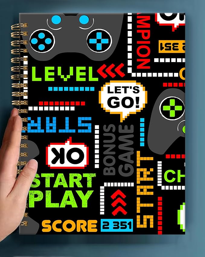 Spiral Journal Notebook,A5 Hardcover Lined Journals for Women Girl 6 x 8.3 in,120 Pages Thick Paper,Cute College Ruled Writing Notebook for Gifts Office Work School(Game Black)