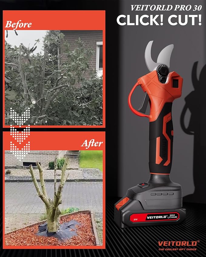 2-IN-1 Cordless Electric Pole Pruning Shears, 13ft Reach, 1.2" Cutting Diameter, 2000mAh Battery Powered, Brushless Motor for Efficient Garden Tree Trimming, Branch Cutting(Red)