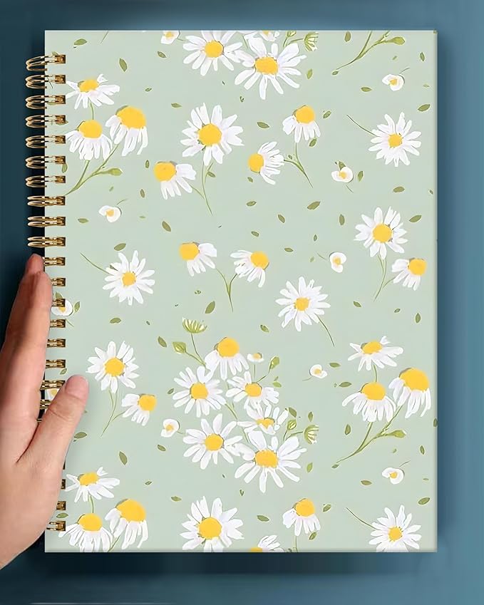Spiral Journal Notebook,A5 Hardcover Lined Journals for Women Girl 6 x 8.3 in,120 Pages Thick Paper,Cute College Ruled Writing Notebook for Gifts Office Work School(Cute Green Daisy)