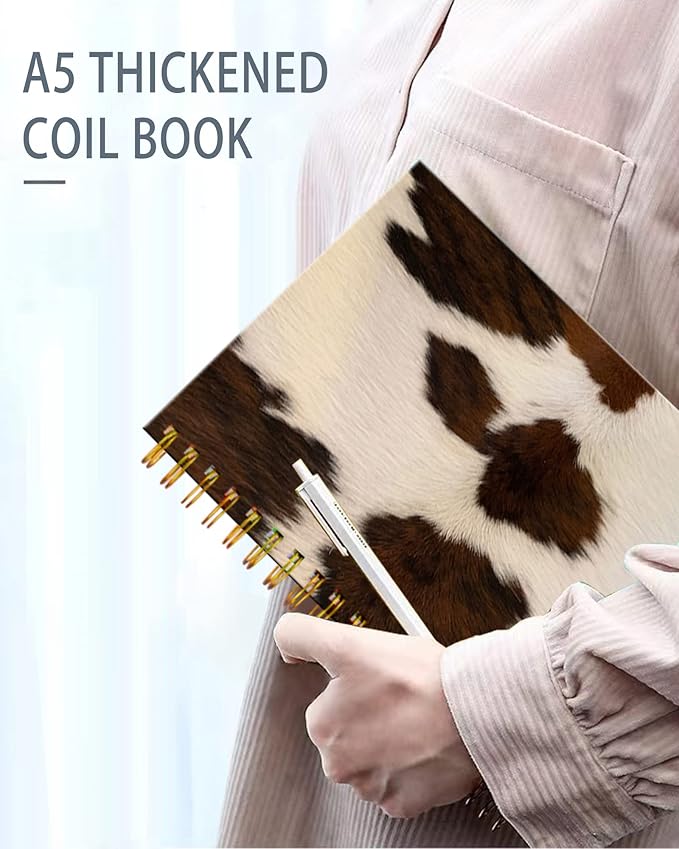 iampanda Spiral Journal Notebook,Strong Twin-Wire Binding with Premium Paper for Girl Women,Cowhide Farm Animal Skin Leopard Brown Cow 60 Sheets A5 College Ruled Notebook/Journal,Perfect for School Office Home Gifts,Vintage Cowhide