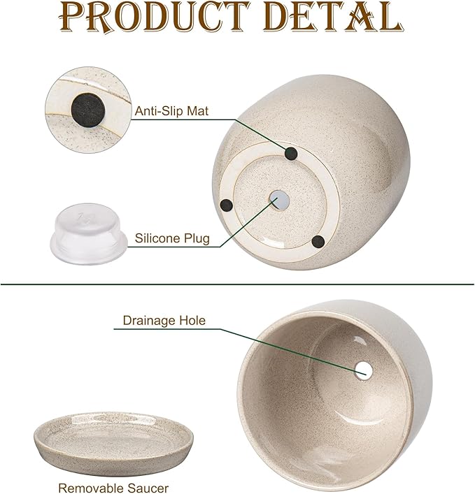 Ceramic Plant Pots 6 Inch + 5 Inch Set of 2, Flower Plants Pot with Drainage Holes and Saucers Tray White Planter Garden Pot for Succulent Cactus Home Decoration Gift Indoor Outdoor