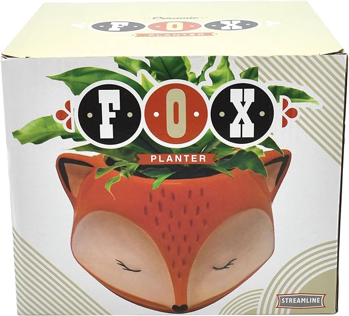 Streamline Imagined Ceramic Orange Fox Planter, Drainage Hole, Orange