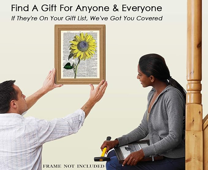 Vintage Sunflower Botanical Wall Art, Dictionary Posters - Give Your Home A Touch of Elegance With Plant Pictures Wall Art, Unframed 11x14 Botanical Decor Poster Prints