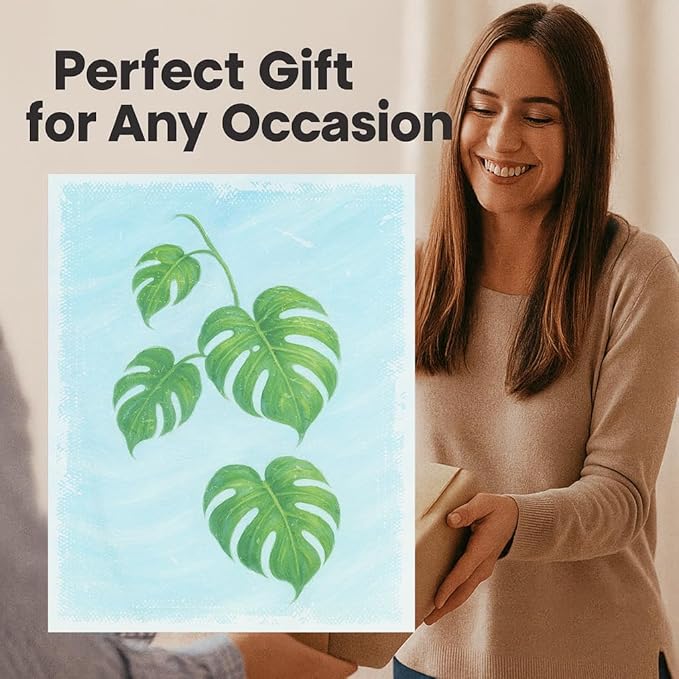ZUKIY Monstera Botanical Hanging Print - Magnetic Wood Poster Hanger - Unframed 8x10 Poster for Modern Wall Decor - Minimalist Tropical Plant Art for Home Office Studio or Classroom Walls