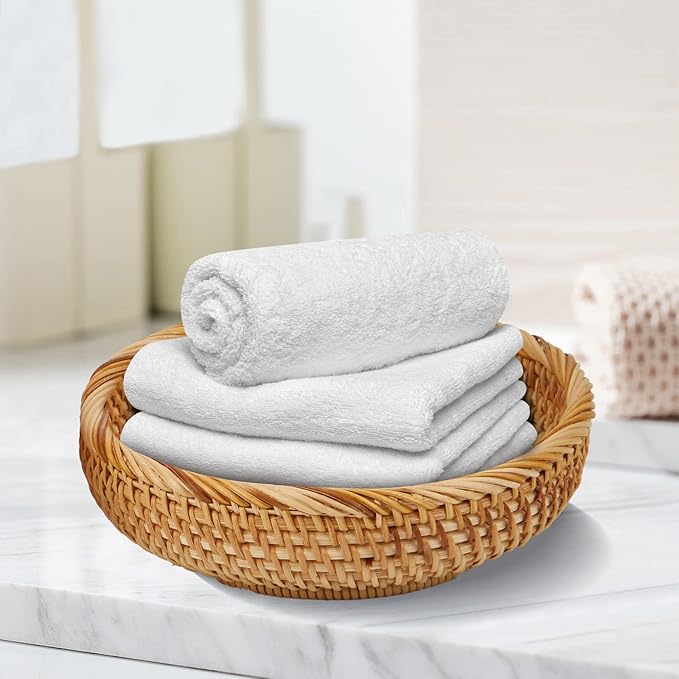 Natural Rattan Round Fruit Basket Bowls, Hand Woven Decor Serving Baskets, Wicker Storage for Dinning Room (Round-Combo)