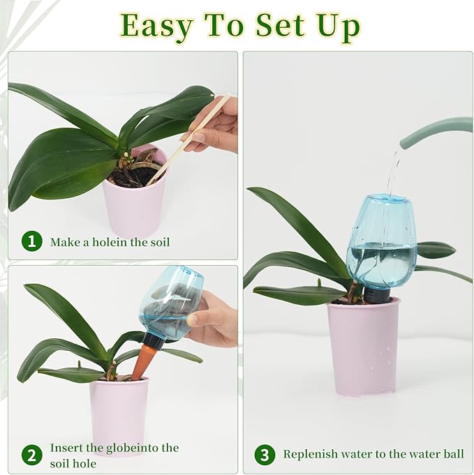 3pcs Plant Self Watering Globes, Plastic Water Bulbs Top Fill, 12.3 oz Plant Watering Devices System Slow Release Terracotta, Water Spikes Stakes for Indoor (Blue-3pack)