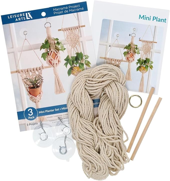 LEISURE ARTS Macrame Kit Mini Planter Set, DIY Plant Hanger Kit for Adults Beginners