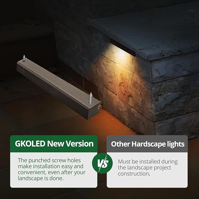GKOLED 6.8 Inches Hardscape Lights, Low Voltage Retaining Wall Lighting with Frosted Lens, 12V AC/DC Paver Light with 1.5W 2700K LED Chips, Outdoor Landscape Step Lights, Die-cast Aluminum Housing