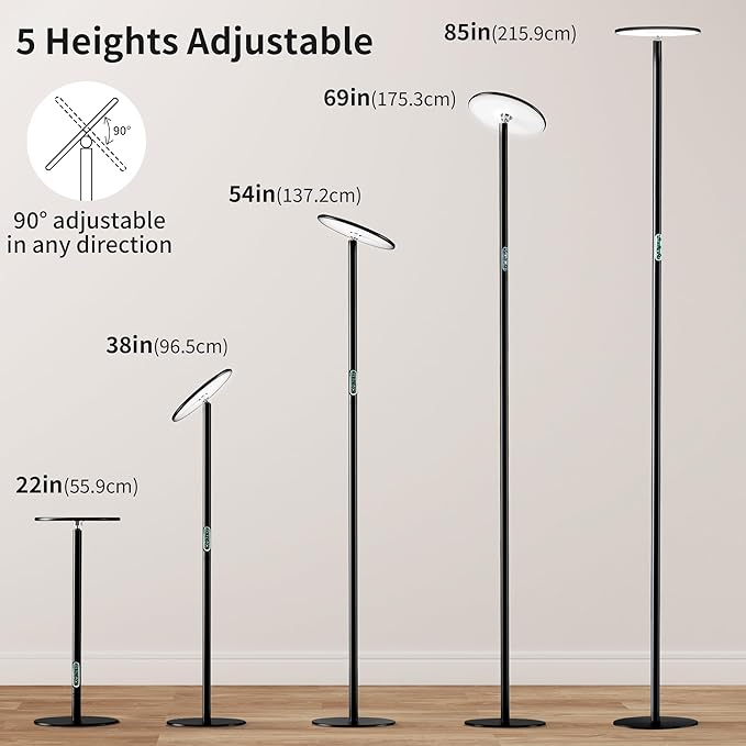chiphy Grow Lights, 85" Full Spectrum Plant Light for Indoor Plants, 4/8/12H Timer, 60W Grow Lamp, 10 Dimmable Brightness, Height Adjustable, Remote Control, Ideal for Large Tall Plants