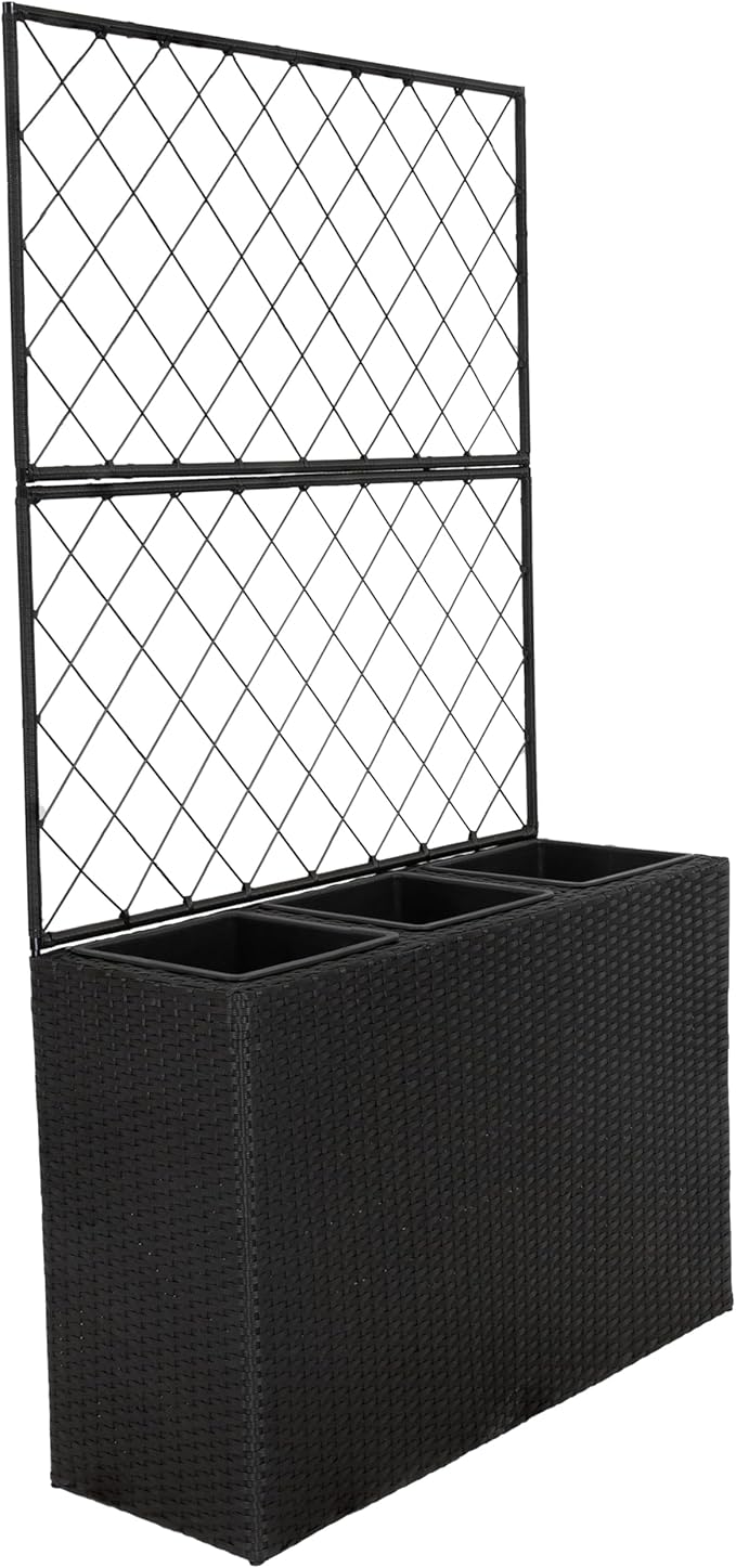 Sunnydaze 3-Section Tall Wicker Planter Box with Trellis - 3 Removable Plastic Inserts - Raised Garden Bed with Trellis - 33" W x 11.75" D x 57.75" H