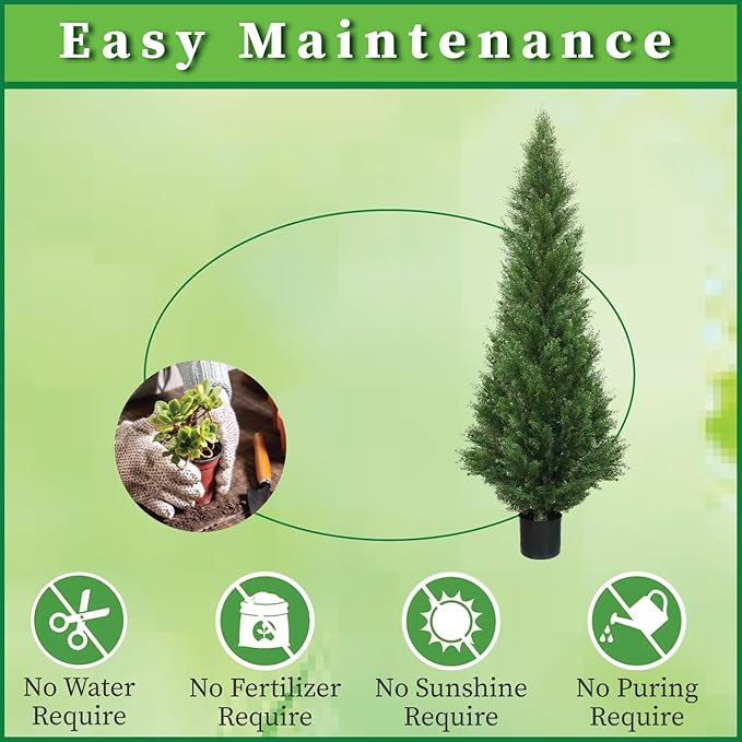 Two 5 Foot Outdoor Artificial Cedar Topiary Trees Potted Plants Two Peace Construction
