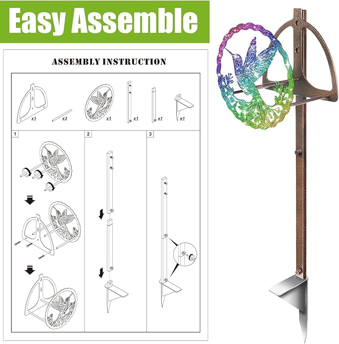 Garden Hose Holder Reel Retro Copper water hose holders for outside wall mountPlug-in multifunctional stainless steel hose storage rack Colorful hummingbird (Hummingbird)