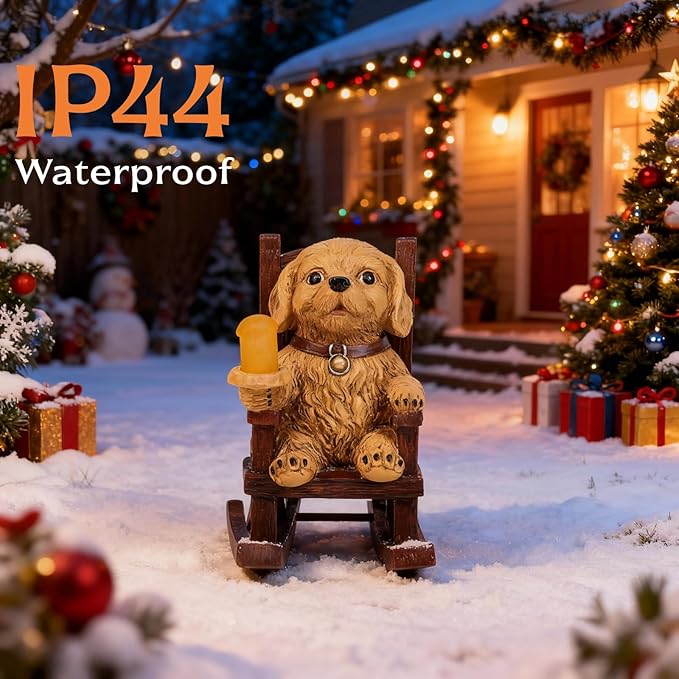 Christmas Garden Dog Statues with Solar Lights,Outdoor Statues Dog Decor Figurines for Porch Patio Balcony Yard Lawn Ornaments-Birthday Housewarming Dog Lover Gifts for Women Mom Grandma