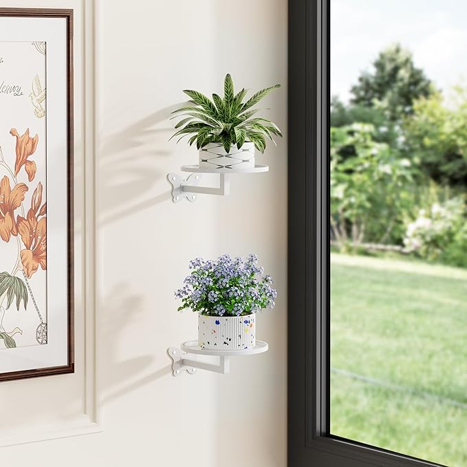Wall Mounted Plant Holder - Butterfly Metal Hanging Shelf for Indoor Plants Succulents Flowers Decor Sturdy Wall-Mounted Storage for Bedroom Living Room Bathroom Space-Saving Home Organizer 2-Pack White