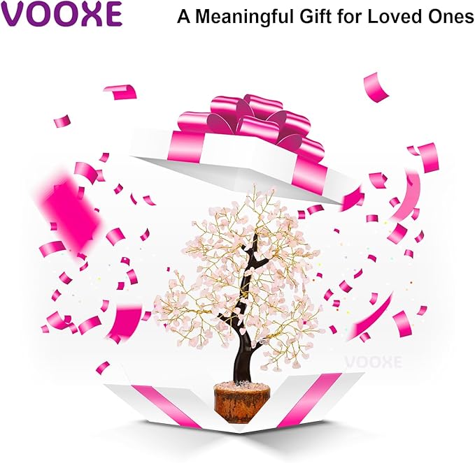 Rose Quartz Tree Handmade Healing Gemstone Bonsai Home, Office, & Desk Decor - Feng Shui Money Tree with Crystals & Healing Stones (Rose Quartz Crystal)