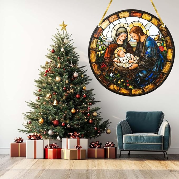 Acrylic Window Hanging Christmas Stained Panel Window Decoration for Outdoor Indoor Garden Yard Home Winter Decor 8 Inch