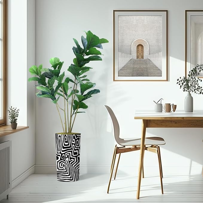 Artificial Tree in Modern Geometric Pattern Planter, Fake Ficus Lyrata Silk Tree for Indoor and Outdoor Home Decoration - 66" Overall Tall (Plant Pot Plus Tree)