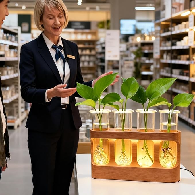 Plant Propagation Station, Decorative Hydroponic Terrarium with LED Lights, Glass Test Tubes for Hydroponic Plants for Men, Women, Youth, Teens, Seniors, Bedroom, Bathroom, Dormitory