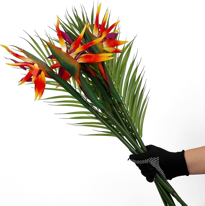 8 PCS Bird of Paradise Artificial Plant Combo Palm Leaves,4 Faux Bird of Paradise Plant with 4 Artificial Palm Leaves for Wedding Garden Office Home Indoor and Outdoor Decor(Orange)