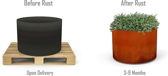 Plantercraft Large Round Planters for Outdoor Plants | 16x16 Inch Corten Steel Planter | Heavy Duty Metal Outdoor Planters for Patio, Deck, and Garden