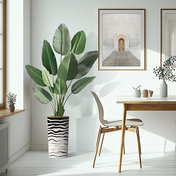 Artificial Tree in Contemporary Zebra Pattern Planter, Fake Bird of Paradise Silk Trees for Indoor and Outdoor Home Decoration - 67" Overall Tall (Plant Pot Plus Tree)