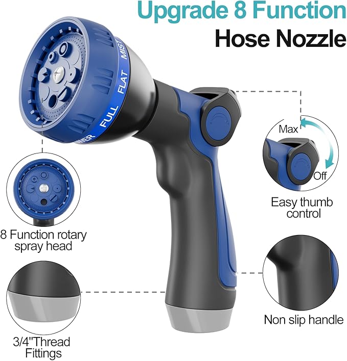 SPECILITE 100ft 304 Stainless Steel Garden Hose Metal, Heavy Duty Water Pipe with Nozzles for Yard, Outdoor - Flexible, Never Kink & Tangle, Puncture Resistant (Sky Blue)