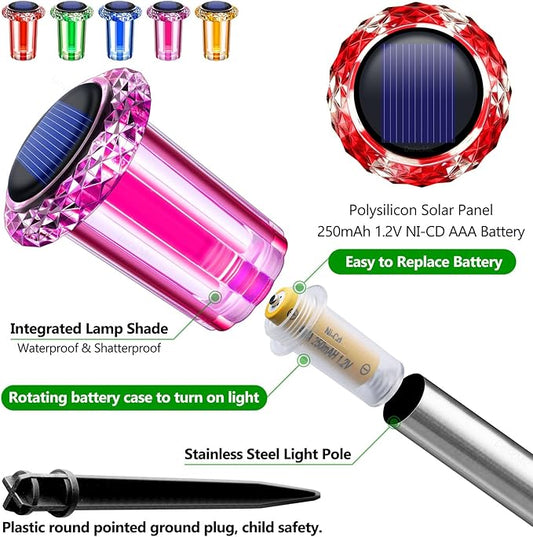 DenicMic Solar Lights Outdoor 10 Pack Waterproof Colorful LED Yard Garden Patio Backyard Pathway Walkway Landscape Lawn Outside Decorations