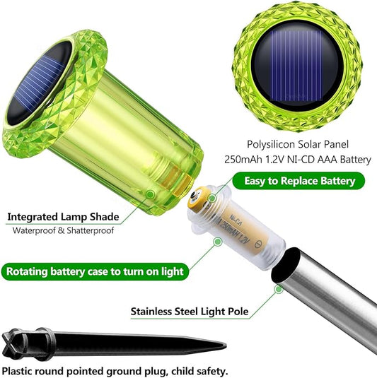 DenicMic Solar Lights Outdoor 10 Pack Green LED Waterproof Yard Garden Patio Backyard Pathway Walkway Landscape Lawn Outside Solar Christmas Lights Outdoor