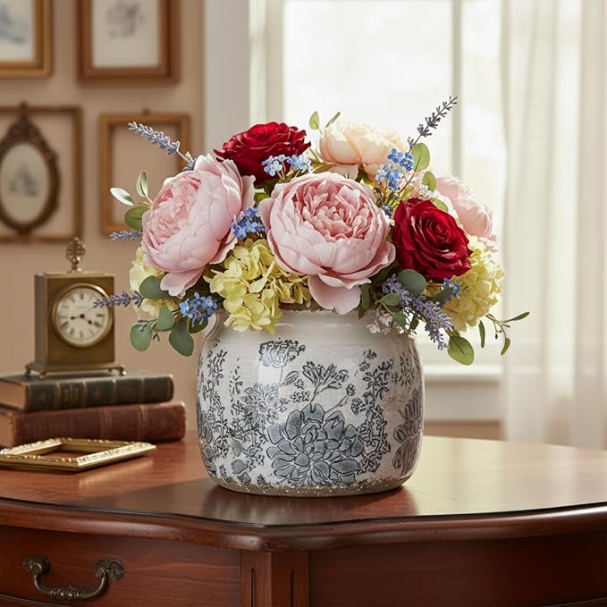 1 Pcs Vintage Planter Large Ceramic Plants Pot Grey Flower Crack Cottage Scroll Vase Flower Vase Pot Indoor Plants Home Kitchen Decor Farmhouse Antique Decorative Gift
