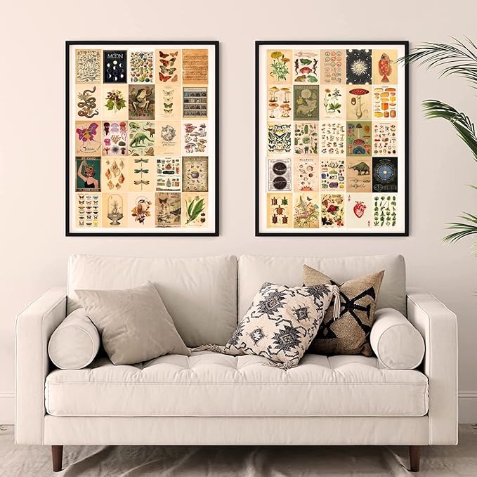 TRAMIN 100 PCS Vintage Posters, Collage Kit Aesthetic Pictures, Cottagecore Room Decor for Bedroom, Cute Dorm Photo Wall Decor for Teen Girls, Botanical Wall Art…