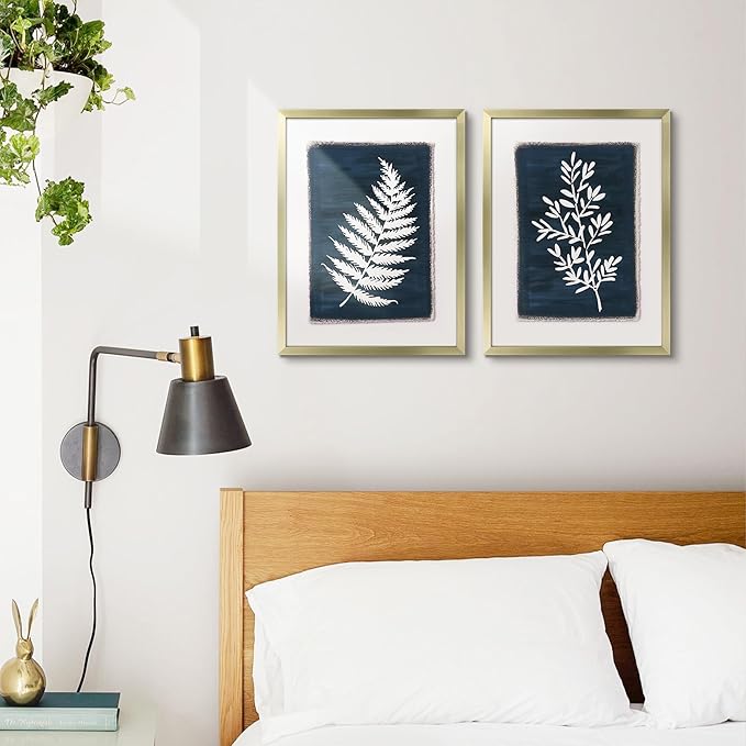 ArtbyHannah 2 Pack 12x16 Framed Botanical Wall Art Decor with Gold Frame and Decorative Tropical Plant Pictures Print For Home Decoration