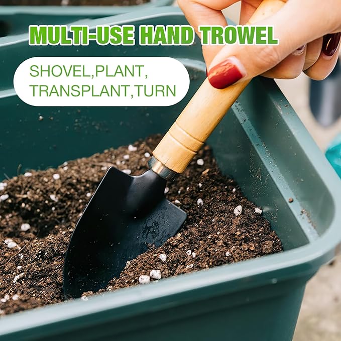 Mini Garden Tools Set, 3 Pcs Small Gardening Kit with Trowel, Shovel & Rake, Rust-Resistant Metal with Wooden Handle, Indoor Plant Tools for Succulents, Bonsai & Potted Plants