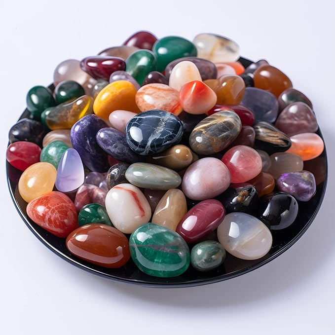 Polished Stone Set, Limited Edition, 50 Pcs, 1.8 lbs, 0.8 Inches, 25 Types of Extra Large Tumbled Gemstones and Crystals in Bulk for Healing, Reiki, Meditation, and Witchcraft