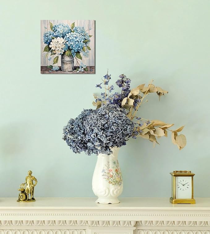 LAIART Blue Floral Wall Art Farmhouse Wall Decor Canvas Picture Print for Bathroom Bedroom Living Room Dining Room