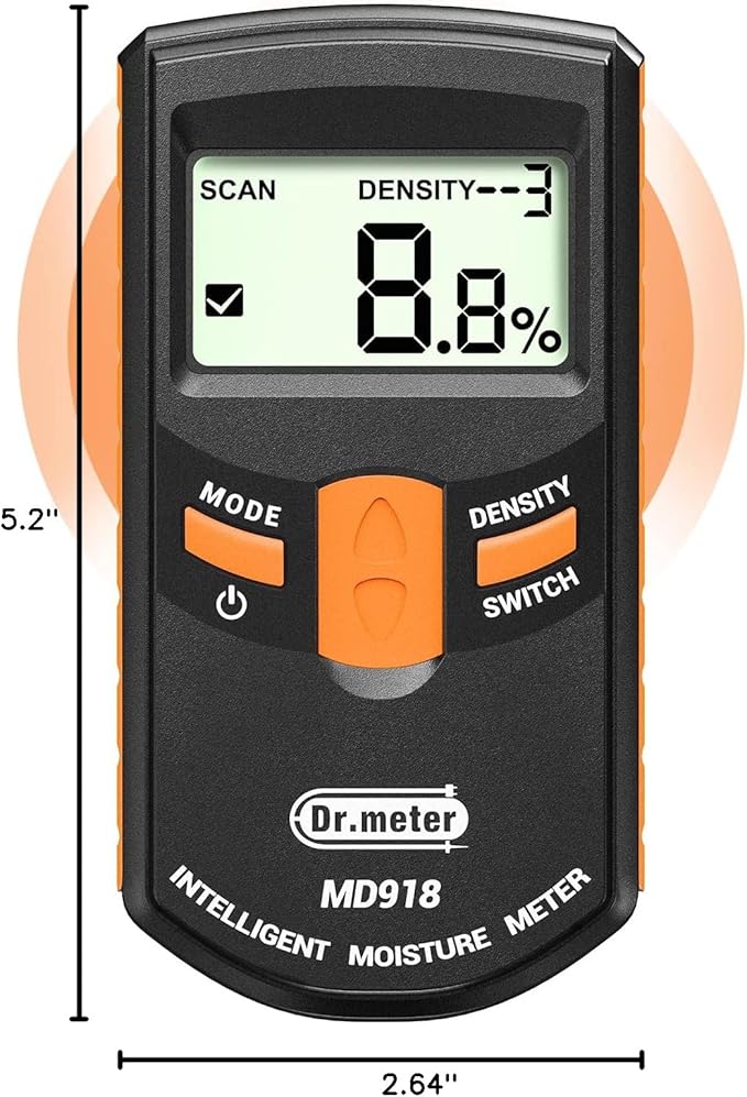 Pinless Wood Moisture Meter, Non-Destructive Moisture Detector for Wood Firewood, 4%-80% Measuring Range Digital Sensor Scanner (MD918)