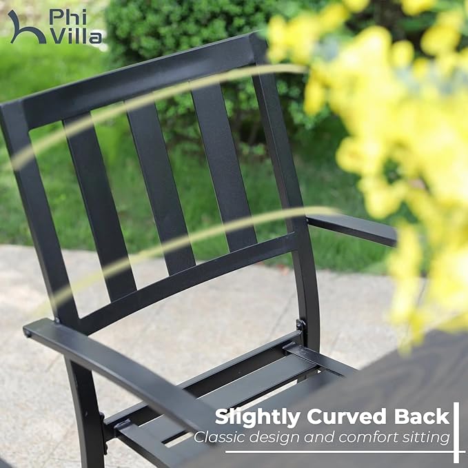 PHI VILLA 7 Piece Outdoor Dining Set for 6, Expandable Wood-Like Metal Dining Table & Wrought Iron Stackable Chairs, Large Dining Furniture for Patio, Deck, Backyard, Porch