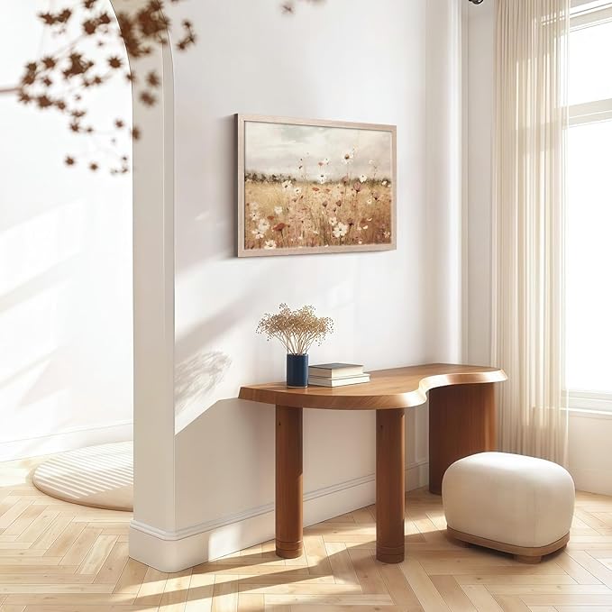 Framed Vintage Wildflower Wall Decor Light Colored Wildflower Print Country Floral Canvas Painting Natural Botanical Landscape Wall Decor for Farmhouse Living Room or Bedroom 16x24 Inch