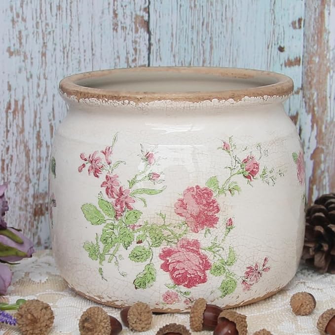 Ceramic Planters for Indoor Plants, Plant Pots with Drainage Hole, 6.29in. Flower Pots for Indoor Plants, Vintage Planters & Succulent Pots, Crackle Glaze Finish Plant Pots, Vintage Floral