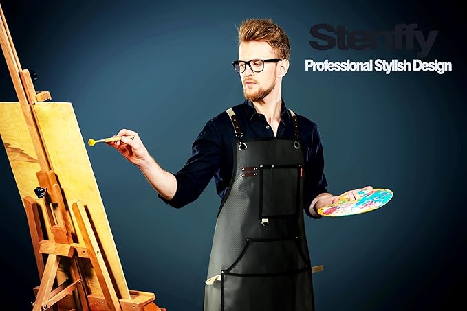 Waterproof Work Apron for Chefs, Hair Stylists, Artists, Gardeners, Adjustable, Multi-Pockets, TPU Mesh Fabric, Plus Size