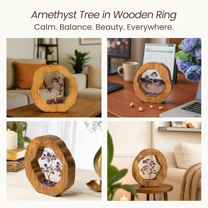 RITUALISTIC Amethyst Crystal Tree of Life in Wooden Ring - Spiritual Gift for Energy Flow & Chakra Healing, Feng Shui Gemstone Bonsai Tree, Home Decor, Wealth & Luck | Perfect for Gift & Christmas