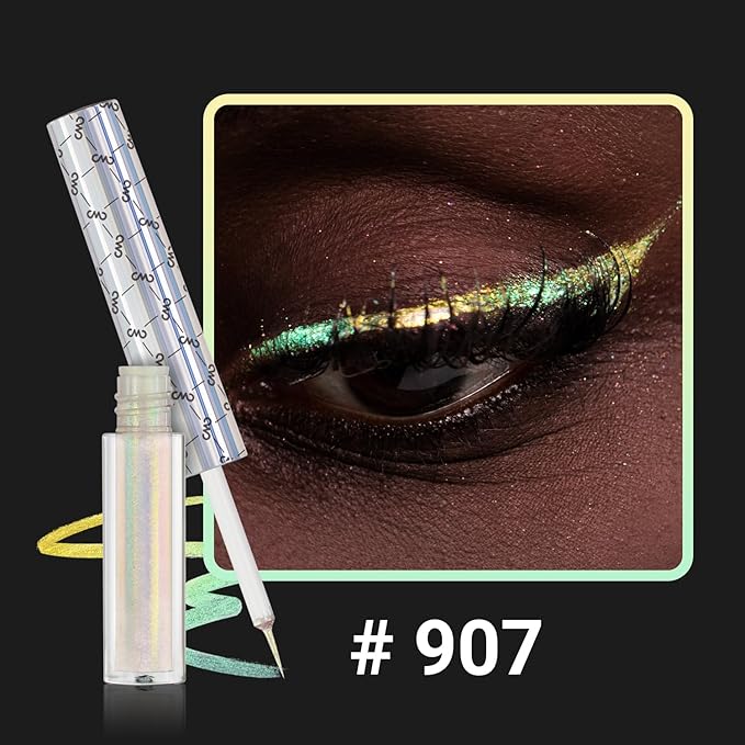 CHARMACY Chameleon Liquid Eyeliner - Intense Shifting Colored, Waterproof, High Pigmented, Smudge Proof Formula, Ultra-Fine Tip, Pale Yellow Gold Glitter 907