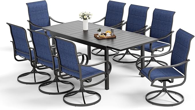 MFSTUDIO Patio Dining Set for 8, Expandable Patio Table and Chairs Set, 9 Piece Outdoor Patio Furniture Set for Deck Backyard Poolside Garden