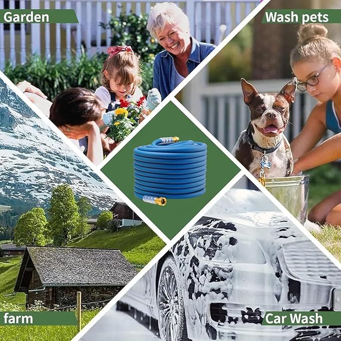 Heavy Duty Premium Garden Hose 150ft x 5/8", 300PSI Working, 1000PSI Burst, Hybrid Rubber Water Hose with Transparent Swivel Handle - Hot/Cold Water - Five Layered Braiding with Brass fittings (Blue)